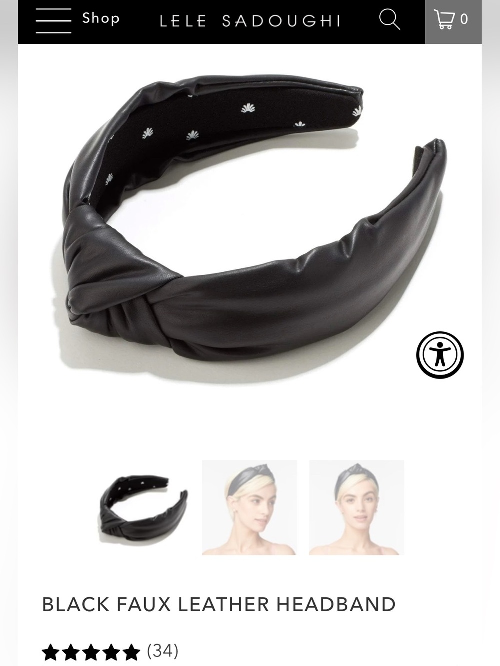 Lele Sadoughi Black Faux Leather Knotted Headband